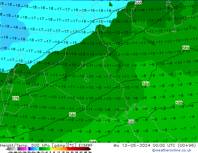 Z500/Rain (+SLP)/Z850 ECMWF  13.05.2024 00 UTC