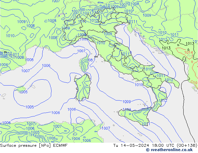Bodendruck ECMWF Di 14.05.2024 18 UTC