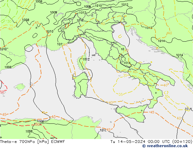 Theta-e 700hPa ECMWF Sa 14.05.2024 00 UTC