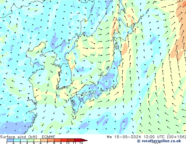 Surface wind (bft) ECMWF We 15.05.2024 12 UTC