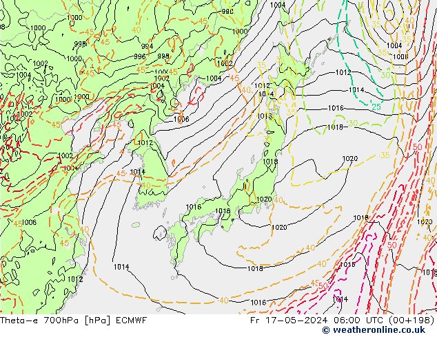 Theta-e 700hPa ECMWF Fr 17.05.2024 06 UTC