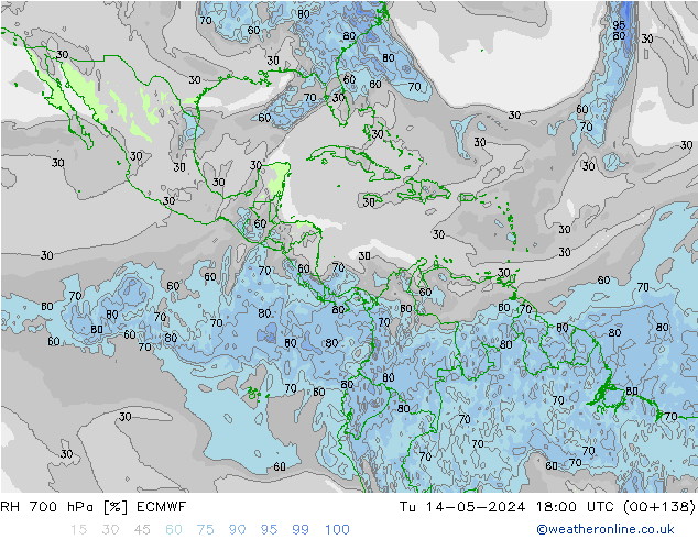 RH 700 hPa ECMWF Út 14.05.2024 18 UTC