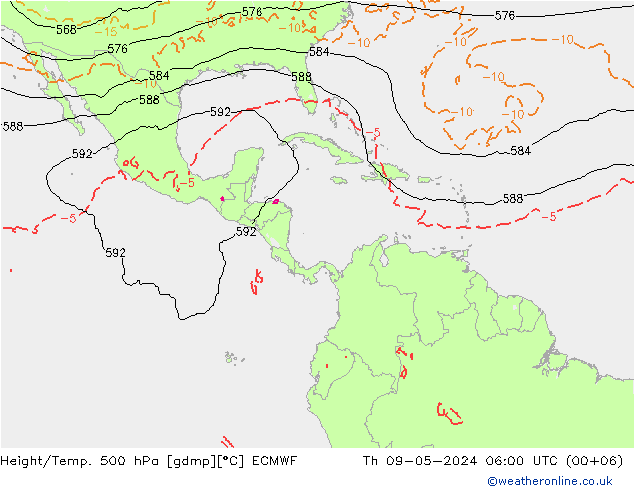 Height/Temp. 500 hPa ECMWF Qui 09.05.2024 06 UTC