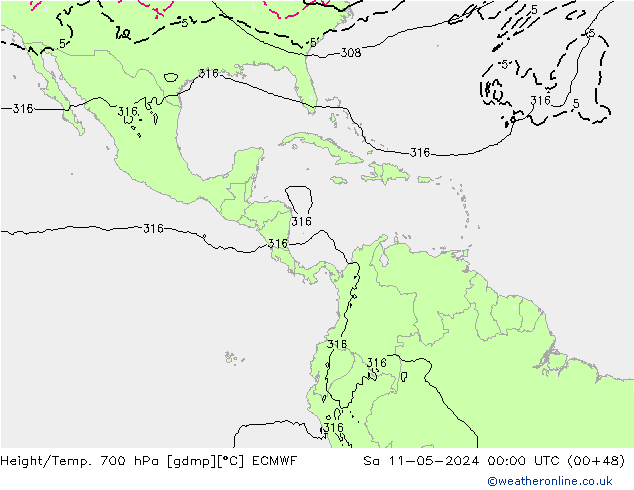 Hoogte/Temp. 700 hPa ECMWF za 11.05.2024 00 UTC