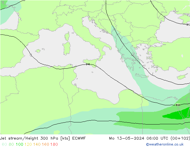 Jet stream/Height 300 hPa ECMWF Po 13.05.2024 06 UTC