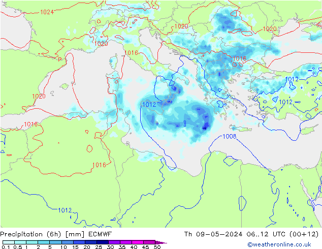 Z500/Rain (+SLP)/Z850 ECMWF Th 09.05.2024 12 UTC