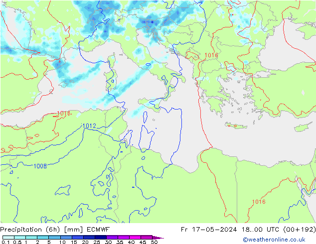Precipitation (6h) ECMWF Fr 17.05.2024 00 UTC