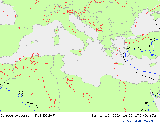 Presión superficial ECMWF dom 12.05.2024 06 UTC
