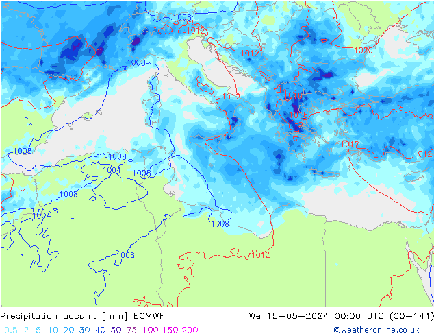 Precipitation accum. ECMWF mer 15.05.2024 00 UTC
