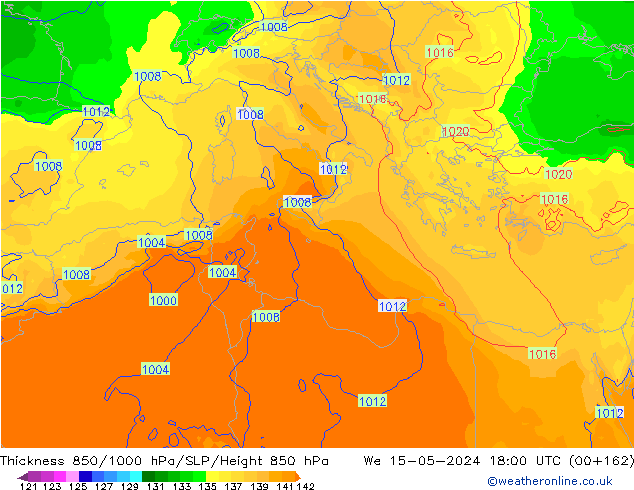 Dikte 850-1000 hPa ECMWF wo 15.05.2024 18 UTC