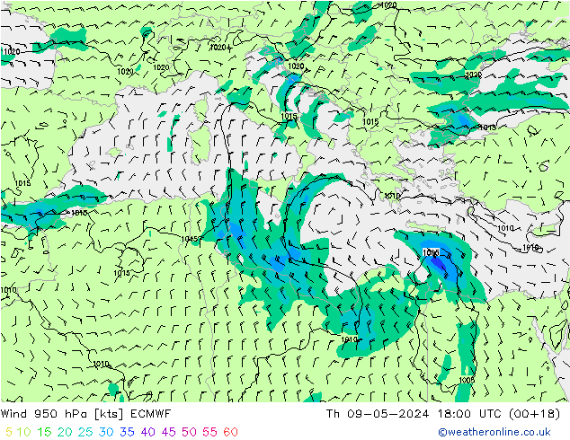 Wind 950 hPa ECMWF Th 09.05.2024 18 UTC