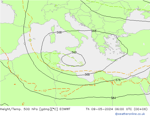 Z500/Rain (+SLP)/Z850 ECMWF Th 09.05.2024 06 UTC