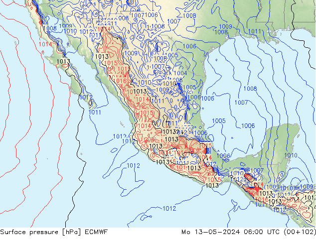 Presión superficial ECMWF lun 13.05.2024 06 UTC