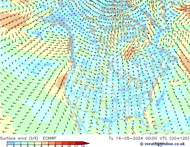 Rüzgar 10 m (bft) ECMWF Sa 14.05.2024 00 UTC