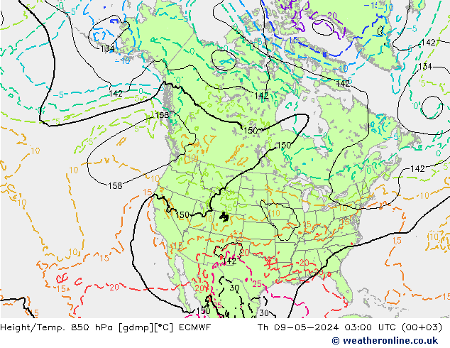 Height/Temp. 850 hPa ECMWF Čt 09.05.2024 03 UTC
