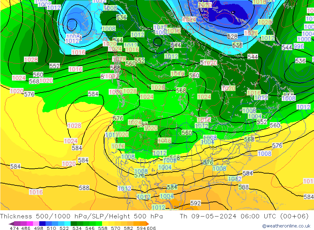 Thck 500-1000hPa ECMWF gio 09.05.2024 06 UTC