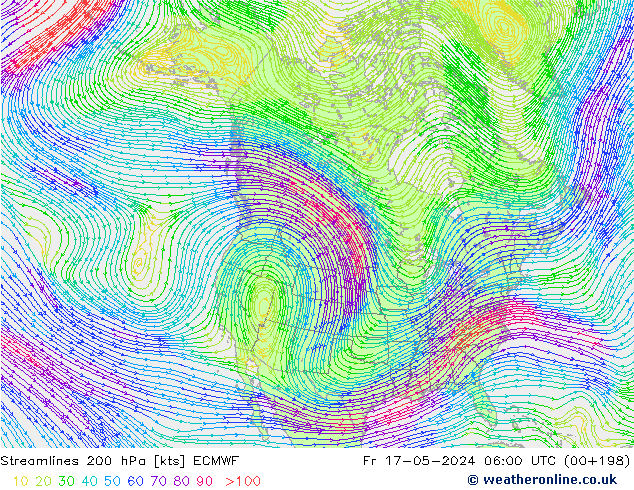 Streamlines 200 hPa ECMWF Pá 17.05.2024 06 UTC