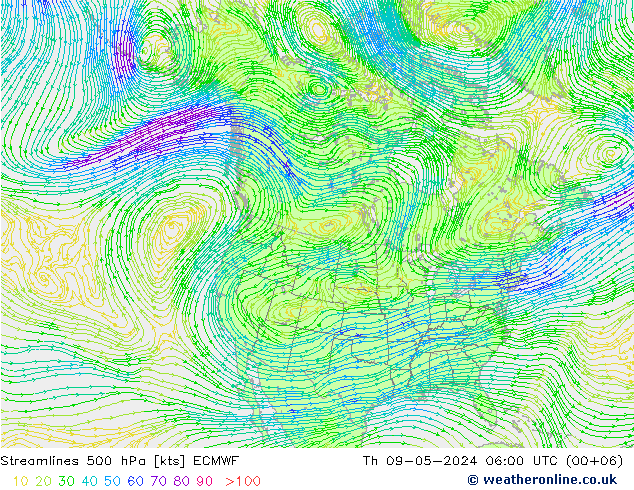 Streamlines 500 hPa ECMWF Th 09.05.2024 06 UTC