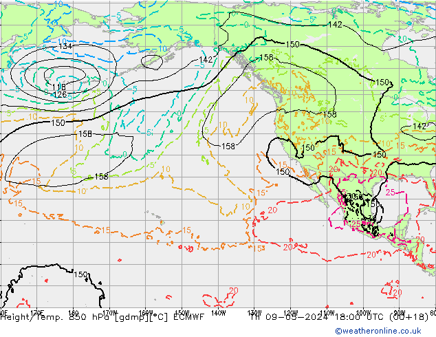 Height/Temp. 850 гПа ECMWF чт 09.05.2024 18 UTC