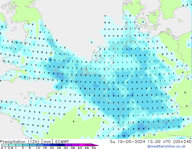 Precipitação (12h) ECMWF Dom 19.05.2024 00 UTC