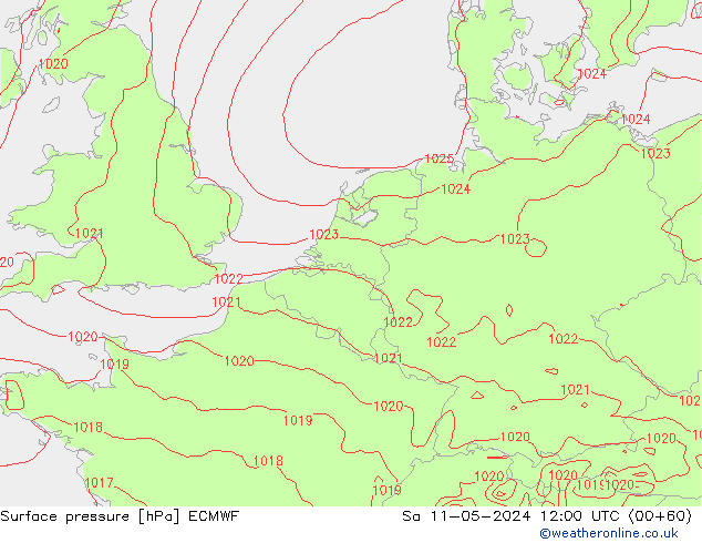 Pressione al suolo ECMWF sab 11.05.2024 12 UTC