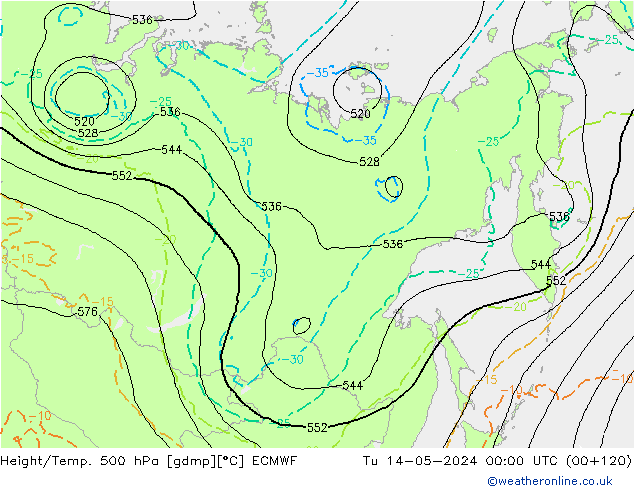 Z500/Rain (+SLP)/Z850 ECMWF Tu 14.05.2024 00 UTC