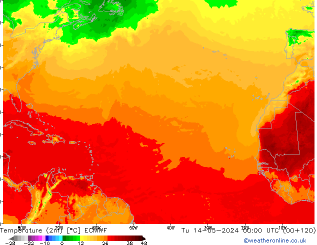 Temperatura (2m) ECMWF mar 14.05.2024 00 UTC