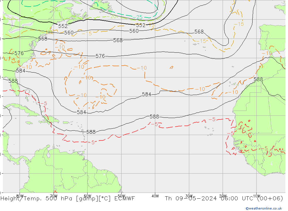 Z500/Rain (+SLP)/Z850 ECMWF gio 09.05.2024 06 UTC