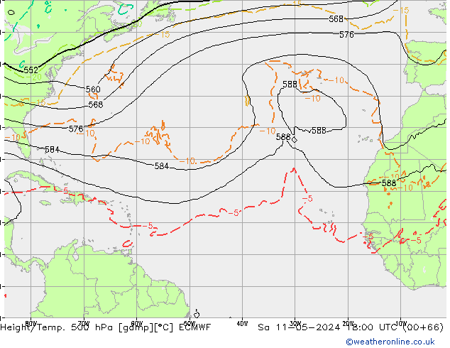 Yükseklik/Sıc. 500 hPa ECMWF Cts 11.05.2024 18 UTC