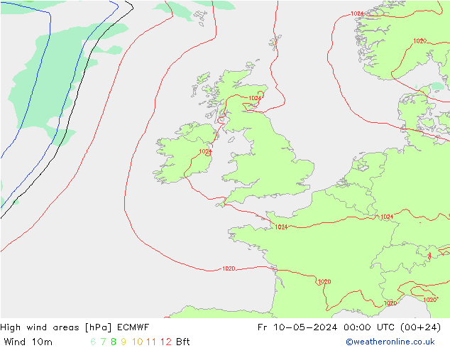 High wind areas ECMWF ven 10.05.2024 00 UTC