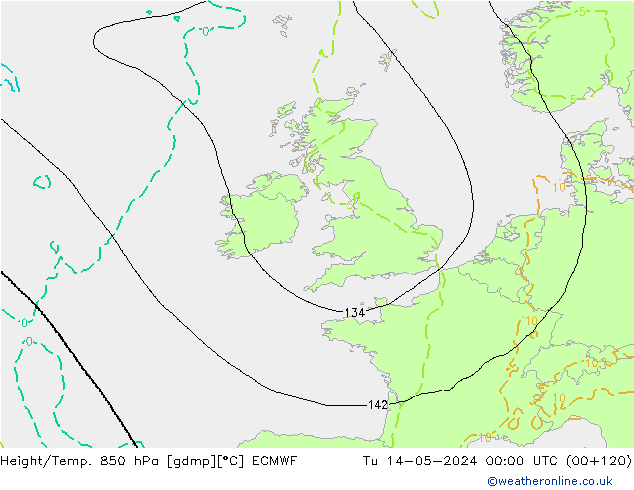 Z500/Yağmur (+YB)/Z850 ECMWF Sa 14.05.2024 00 UTC