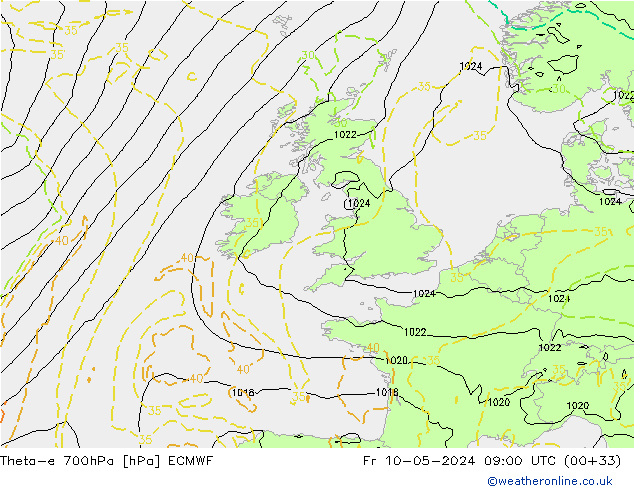 Theta-e 700hPa ECMWF Cu 10.05.2024 09 UTC