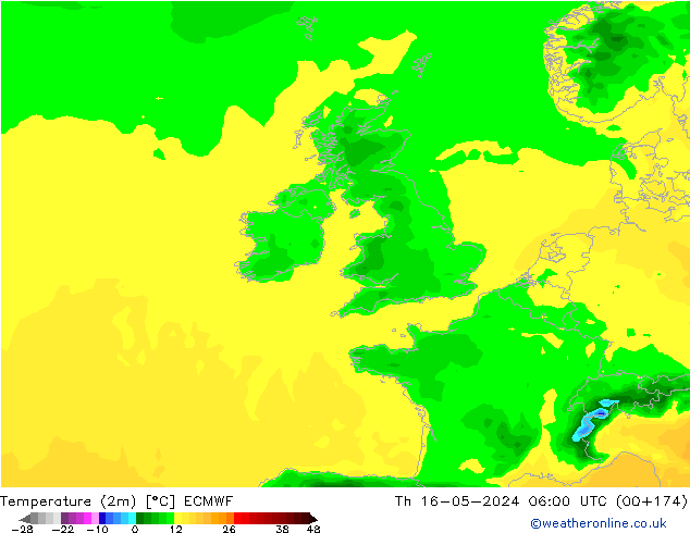 Temperature (2m) ECMWF Čt 16.05.2024 06 UTC