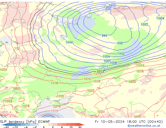 SLP tendency ECMWF Fr 10.05.2024 18 UTC