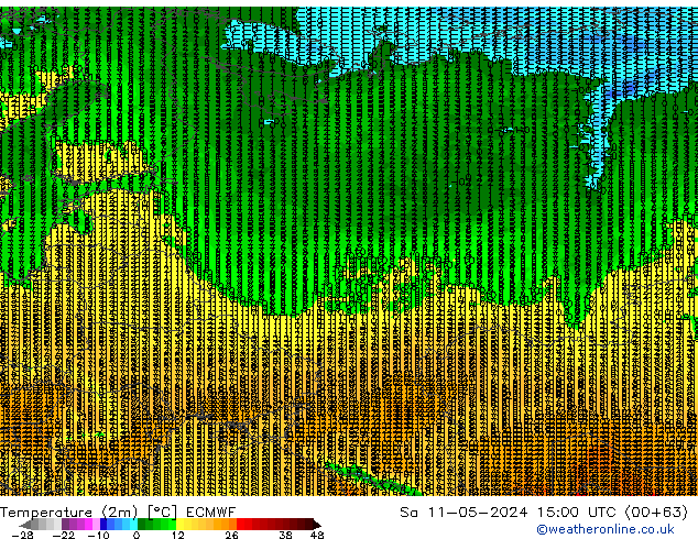 Temperatura (2m) ECMWF Sáb 11.05.2024 15 UTC