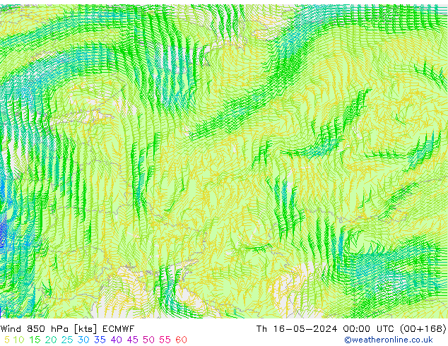 ветер 850 гПа ECMWF чт 16.05.2024 00 UTC