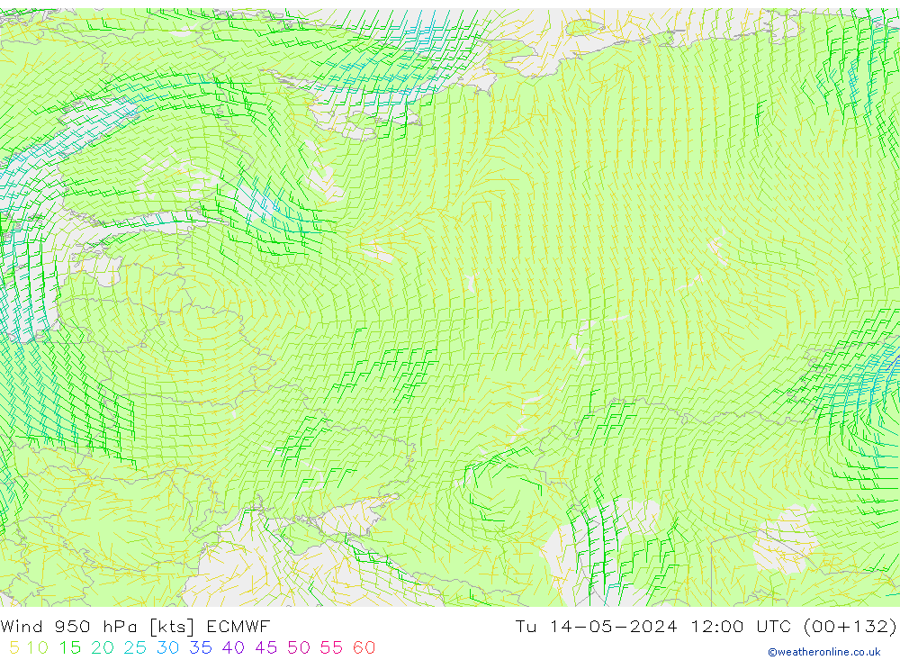 Wind 950 hPa ECMWF Tu 14.05.2024 12 UTC