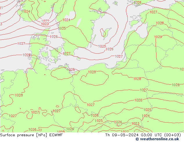 ciśnienie ECMWF czw. 09.05.2024 03 UTC