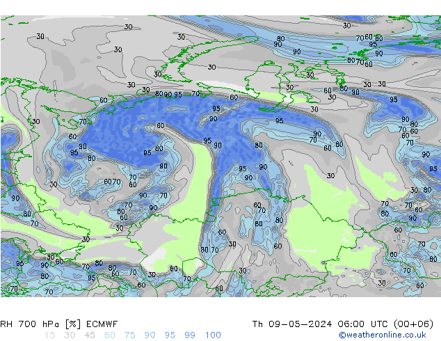 700 hPa Nispi Nem ECMWF Per 09.05.2024 06 UTC