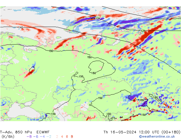 T-Adv. 850 hPa ECMWF Th 16.05.2024 12 UTC