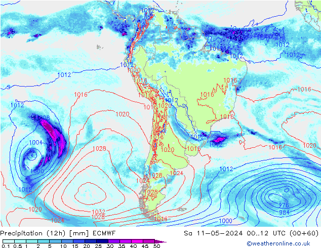 Precipitação (12h) ECMWF Sáb 11.05.2024 12 UTC