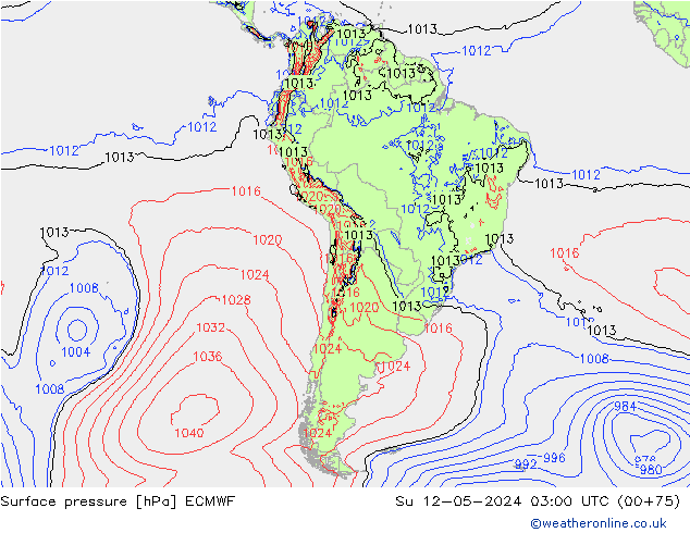 Atmosférický tlak ECMWF Ne 12.05.2024 03 UTC
