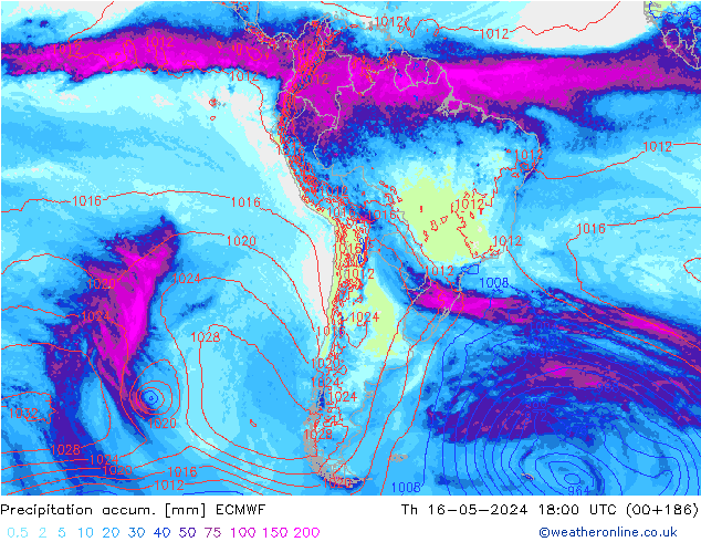 Precipitation accum. ECMWF gio 16.05.2024 18 UTC