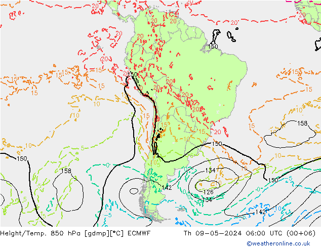 Height/Temp. 850 hPa ECMWF czw. 09.05.2024 06 UTC