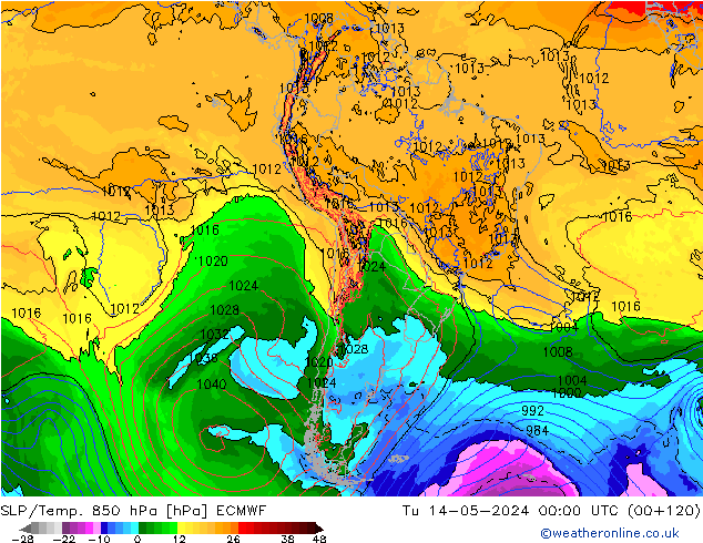 SLP/Temp. 850 hPa ECMWF mar 14.05.2024 00 UTC