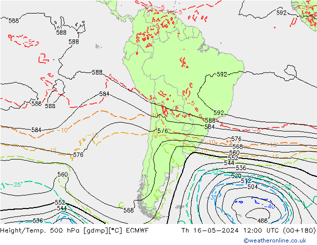 Z500/Rain (+SLP)/Z850 ECMWF Čt 16.05.2024 12 UTC