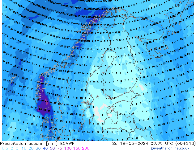 Precipitation accum. ECMWF so. 18.05.2024 00 UTC