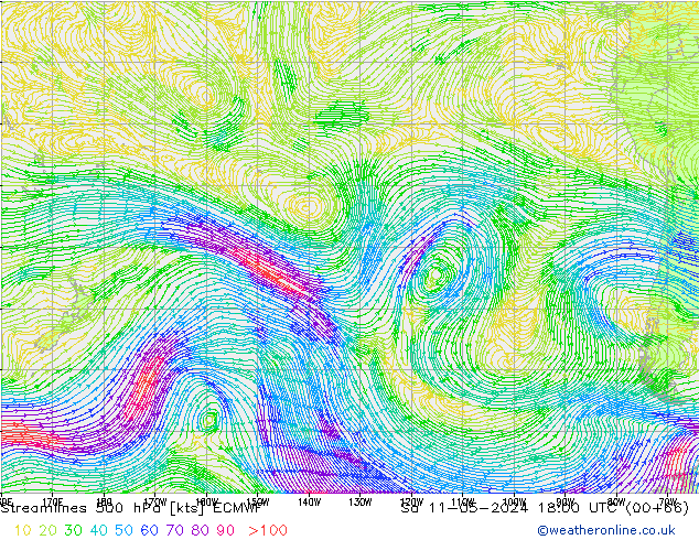 Linea di flusso 500 hPa ECMWF sab 11.05.2024 18 UTC