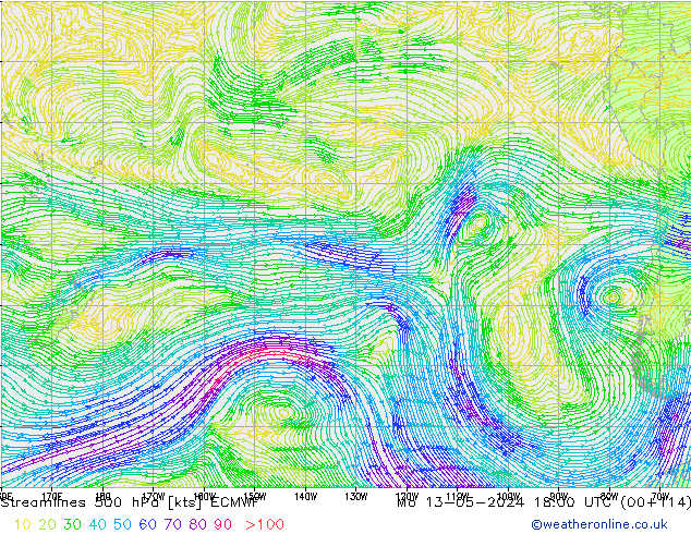 Rüzgar 500 hPa ECMWF Pzt 13.05.2024 18 UTC