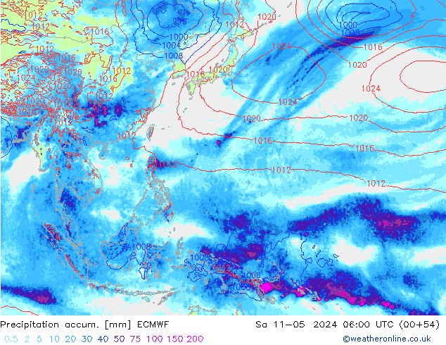 Precipitation accum. ECMWF So 11.05.2024 06 UTC